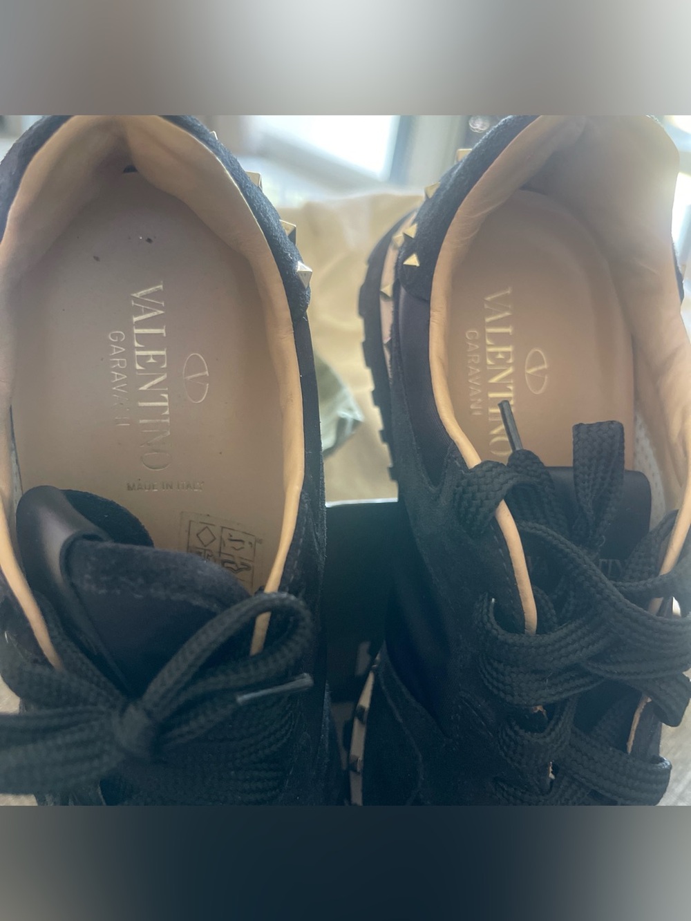 Valentino womens Black Rockrunner Studded Leather & Suede Sneaker - Picture 8 of 10